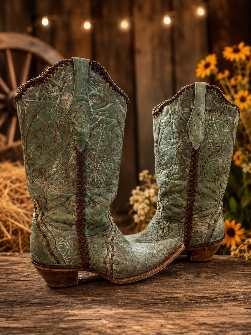 Women's Braided Detail Western Heeled Boots - Green